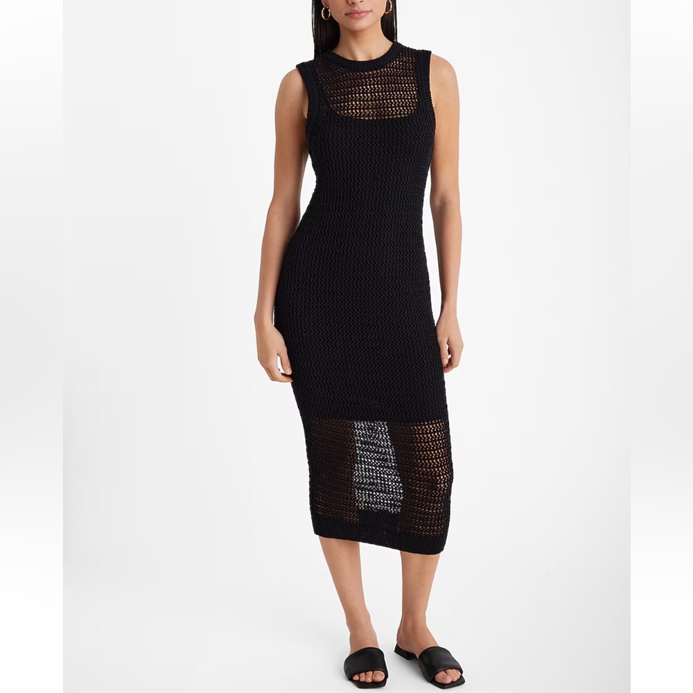 NWT express black linen blend crochet high neck sleeveless midi dress